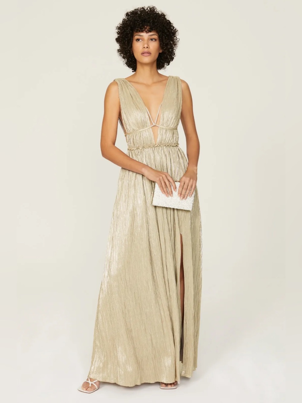 Jonathan Simkhai Gold Plisse Gown | Sz Large‎